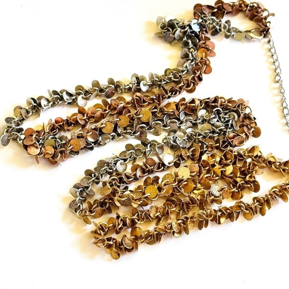 B&P Bomb Party Modernist chain two tone gold silver disc Beads Necklace long 50"